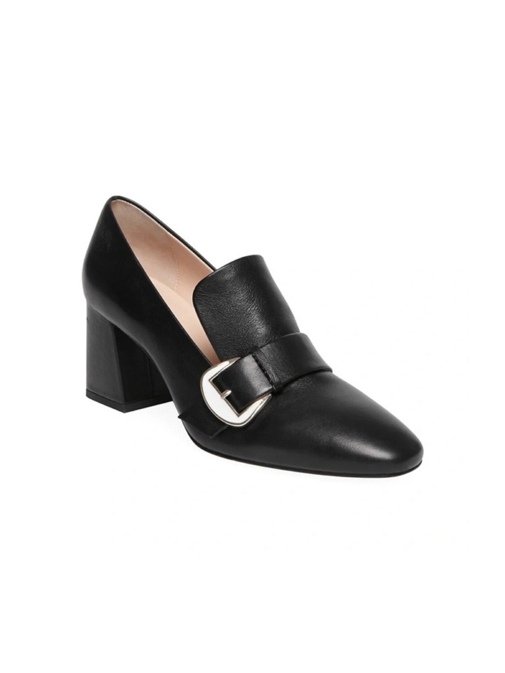 Kate Spade • Alia Buckle Leather Mule Loafers black block heel pump chunky